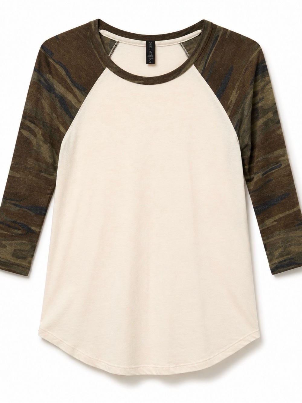 Z Supply Cream Raglan Tee with Camo Green Sleeves